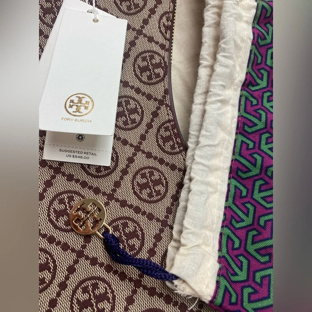 🔥NWT Tory Burch T Monogram Jacquard Studded Mini Crescent Bag - Picture 16 of 16